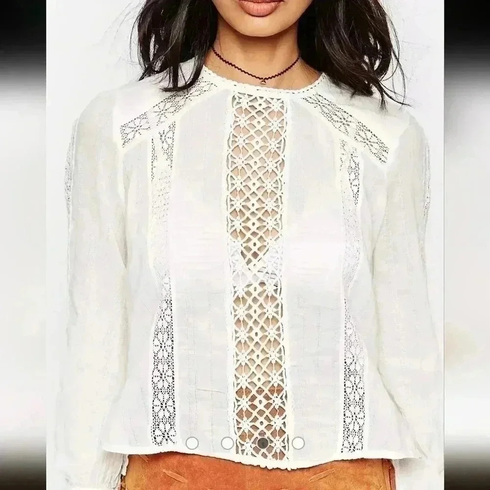 NWT Free People Without You Lace Panel Blouse size XS - Picture 2 of 7